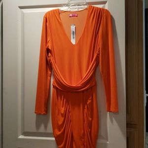 Long sleeve orange bodycon dress